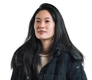 Asian young women at the studio in the black jacket